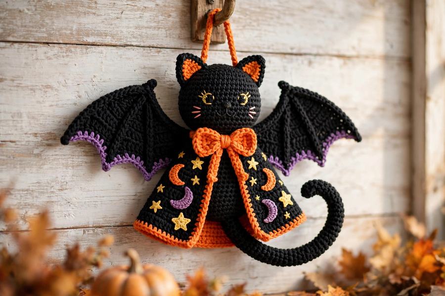 Black Cat Halloween Crochet Wall Hanging Pattern — view 2