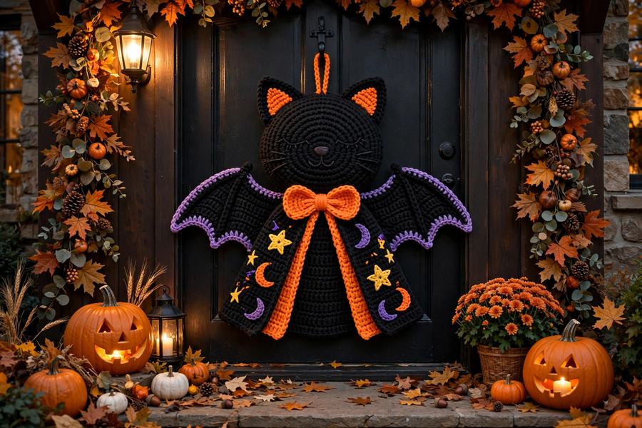 Black Cat Halloween Crochet Wall Hanging Pattern — view 4