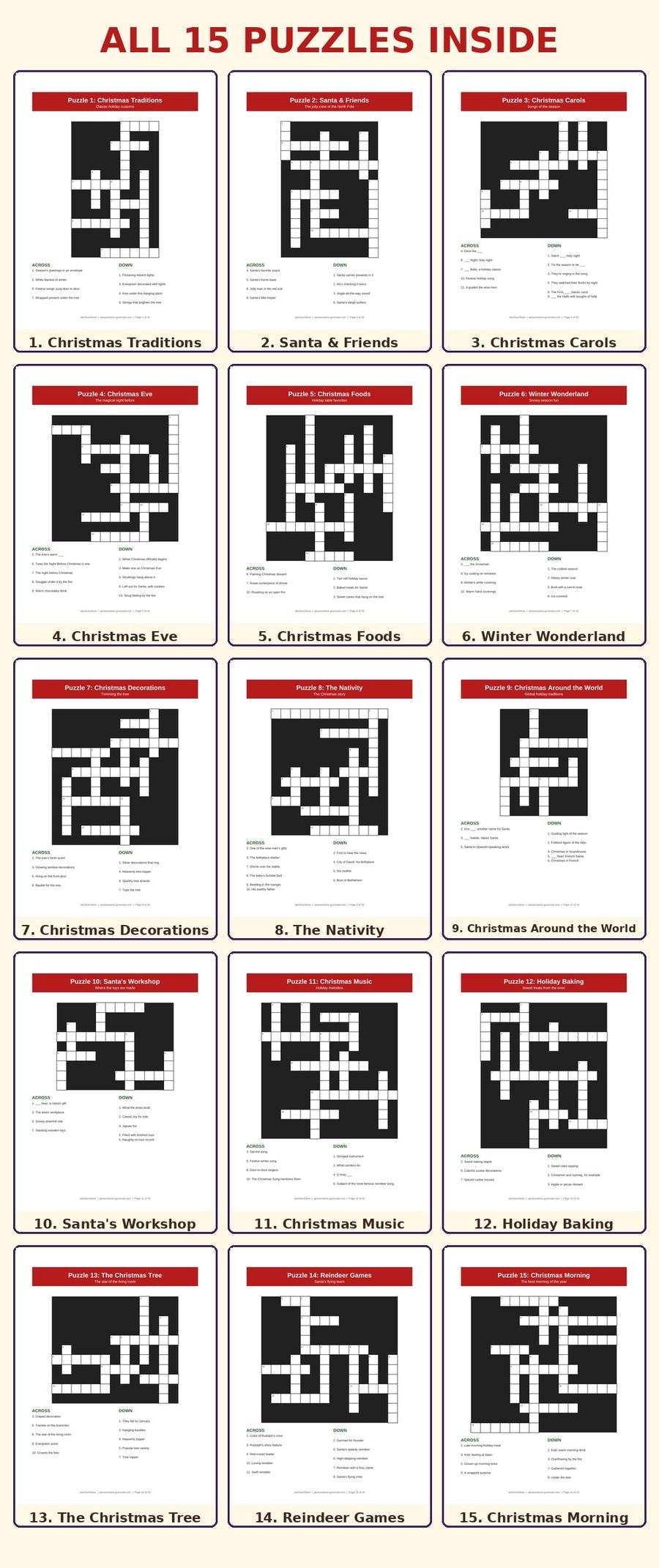 Christmas Crossword Puzzle Pack — 15 Printable Puzzles — view 4