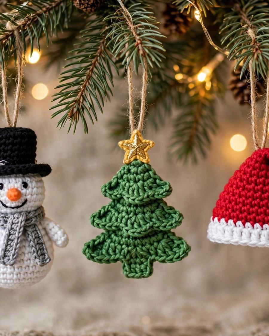 Mini Christmas Ornament Trio Crochet Pattern — digital download by JamSumStore