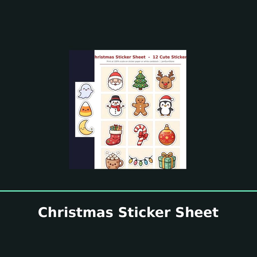Christmas Sticker Sheet — 12 Cute Printable Stickers — digital download by JamSumStore