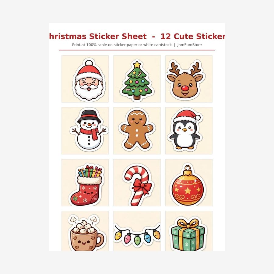 Christmas Sticker Sheet — 12 Cute Printable Stickers — view 3