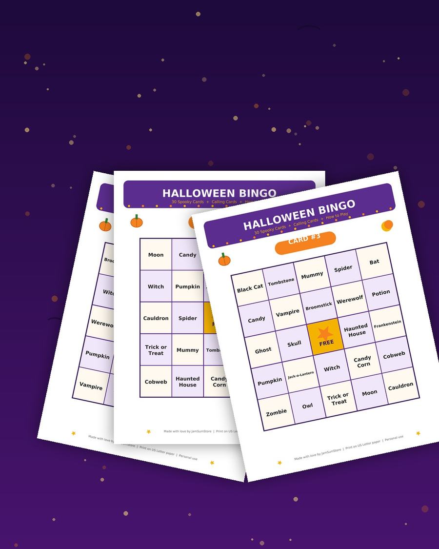 Halloween Bingo Game — 30 Printable Cards — view 2