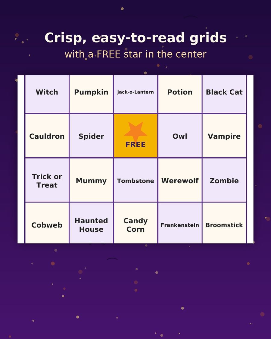 Halloween Bingo Game — 30 Printable Cards — view 3