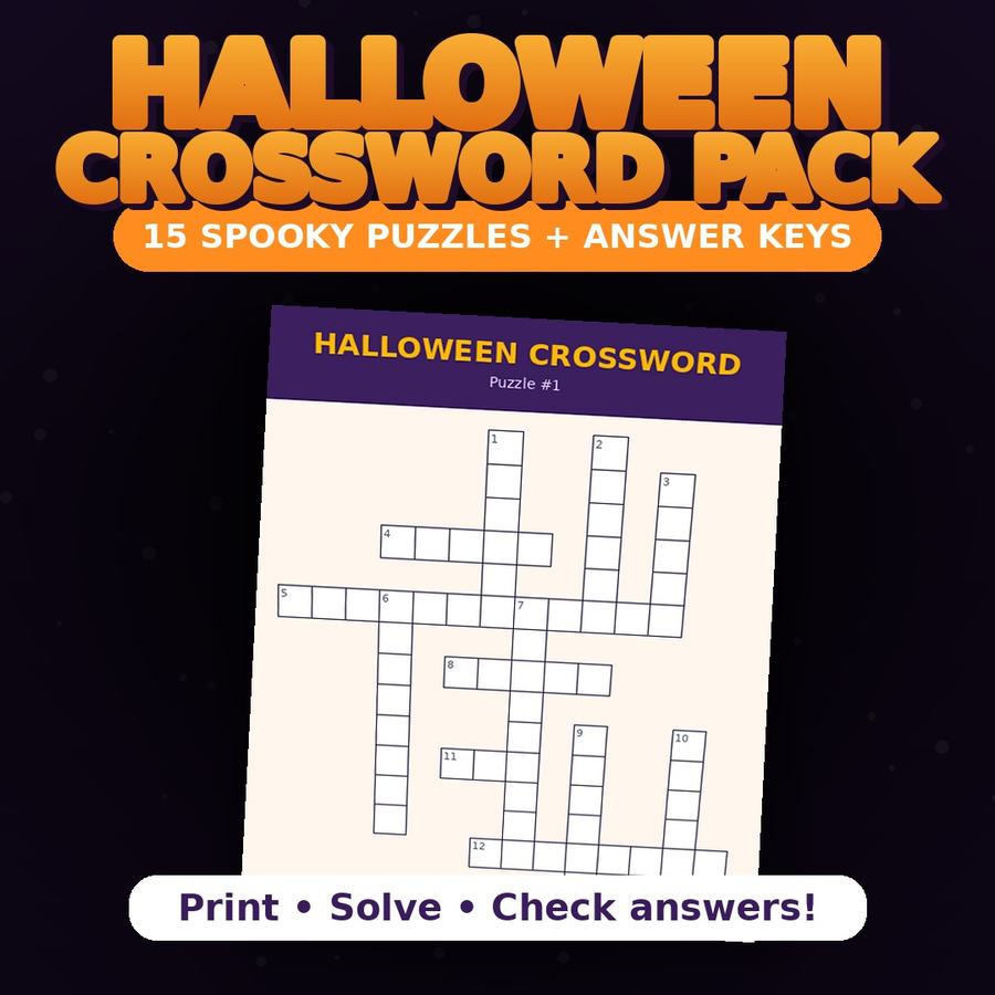 Halloween Crossword Pack — 15 Printable Puzzles — digital download by JamSumStore