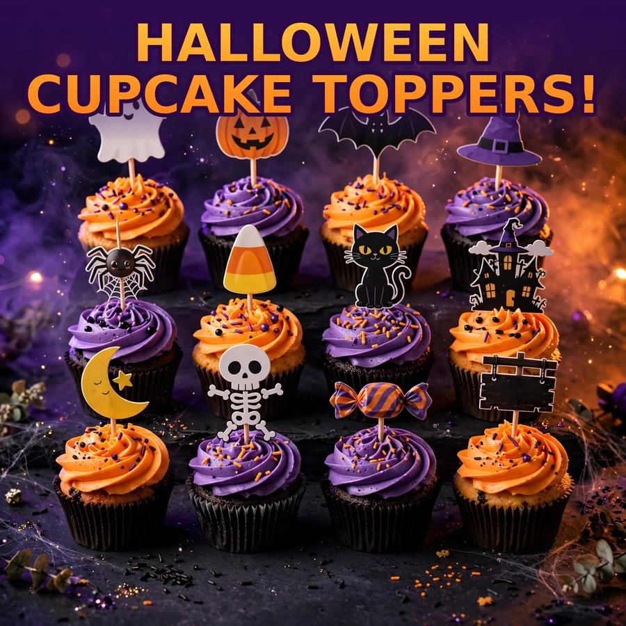 Halloween Cupcake Toppers — 12 Printable Spooky Designs — digital download by JamSumStore