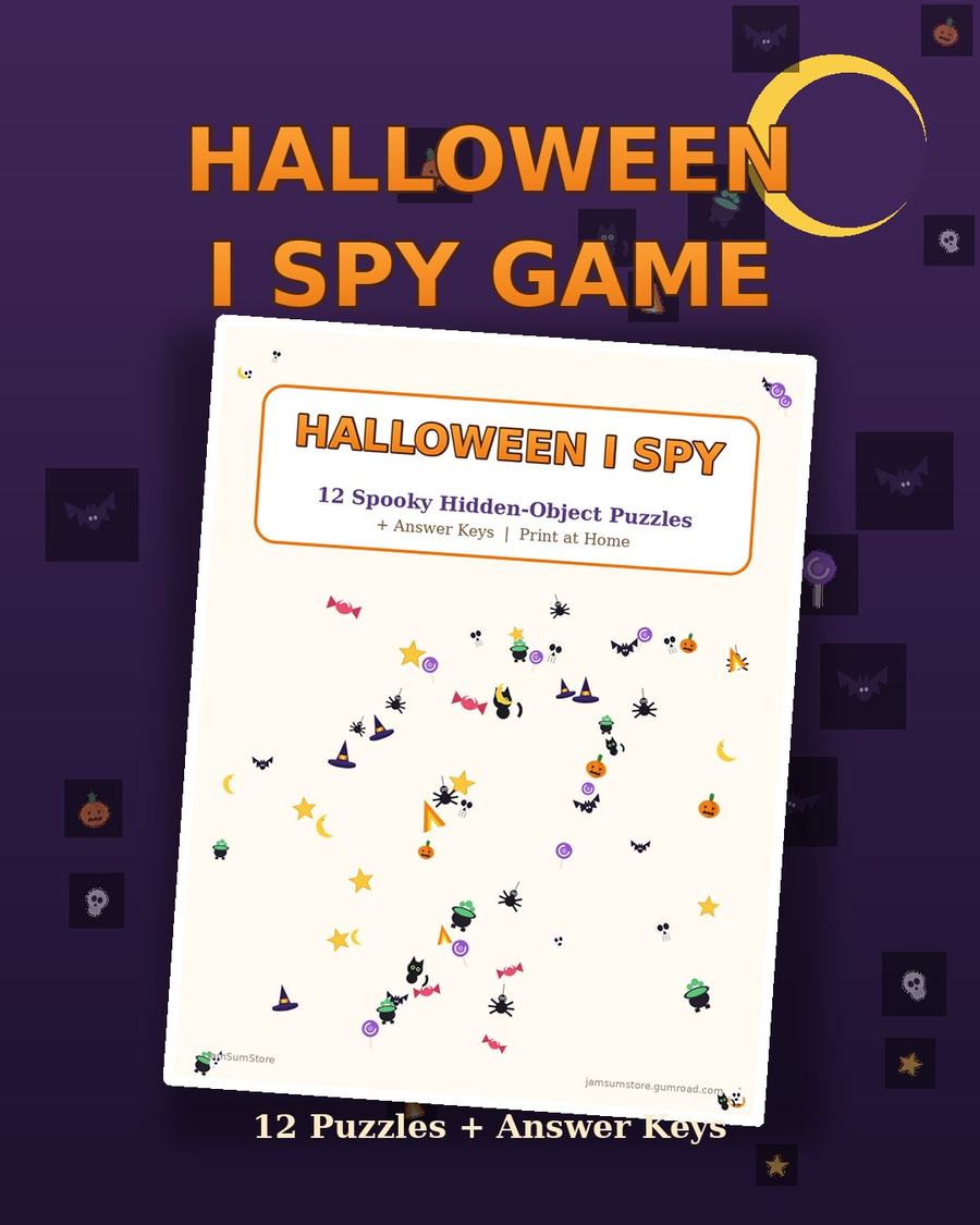 Halloween I Spy Game — 12 Hidden-Object Puzzles — digital download by JamSumStore
