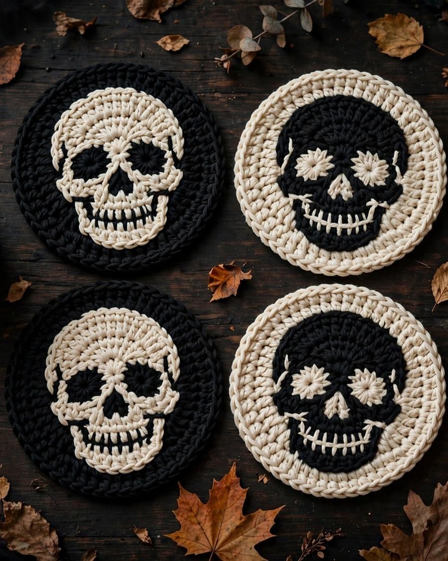 Halloween Skull Coaster Set Crochet Pattern — digital download by JamSumStore