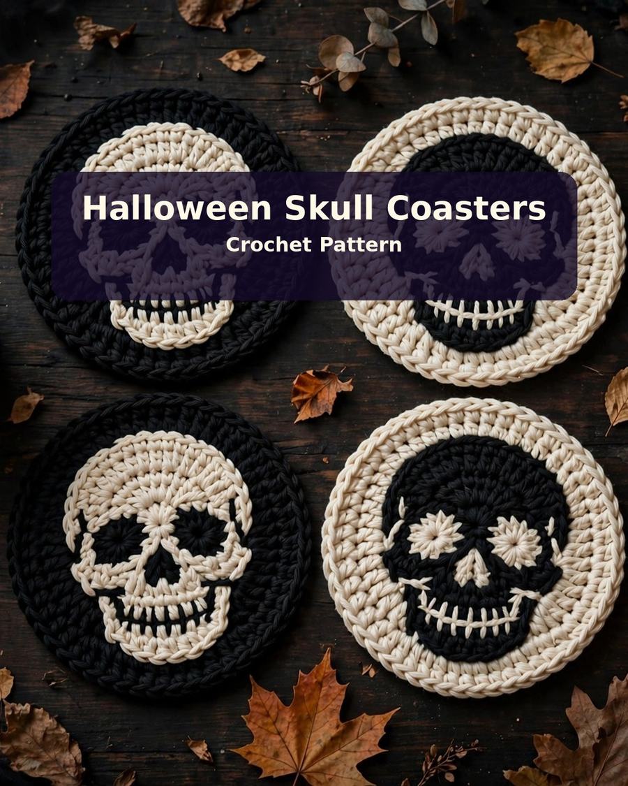 Halloween Skull Coaster Set Crochet Pattern — view 2