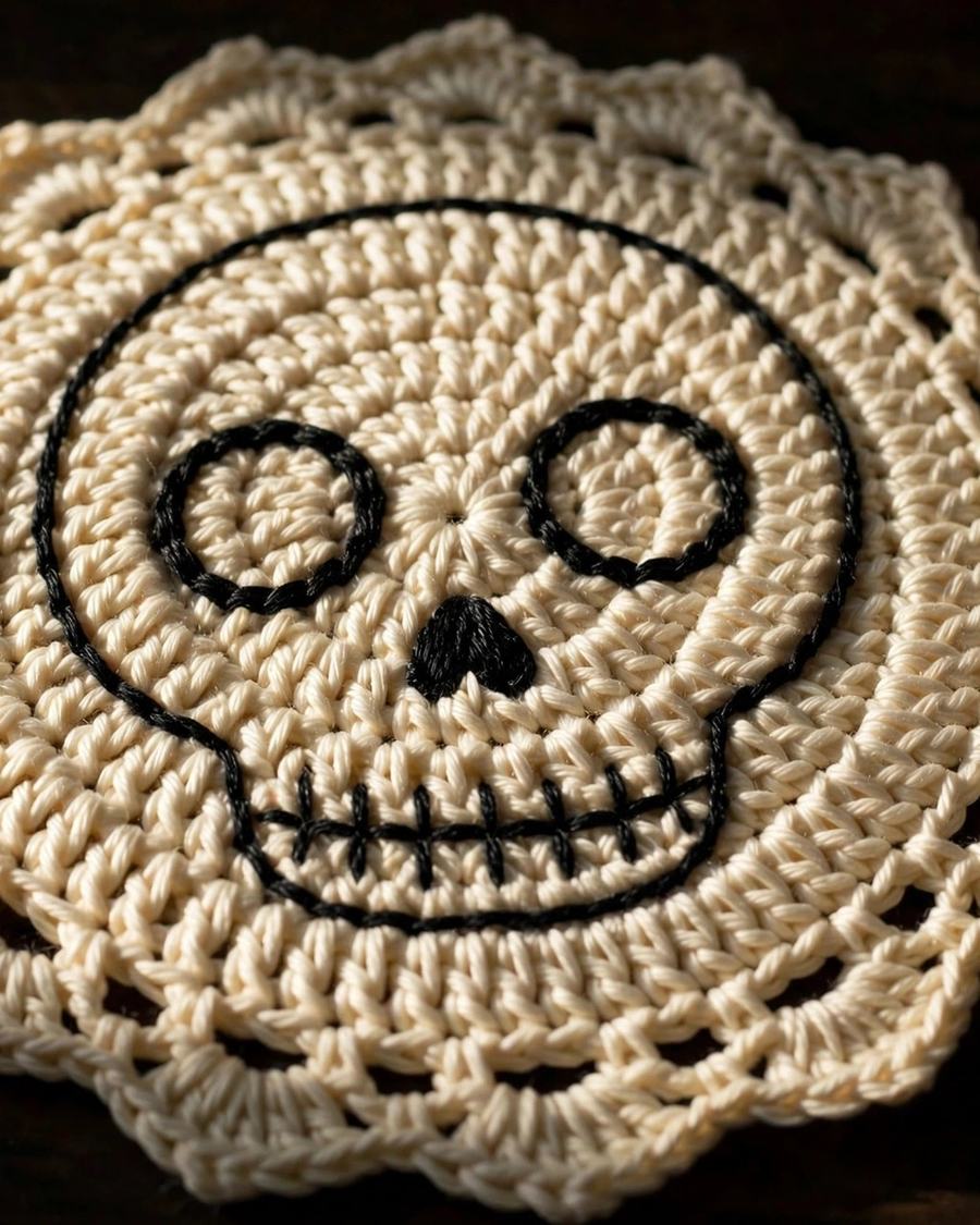 Halloween Skull Coaster Set Crochet Pattern — view 3