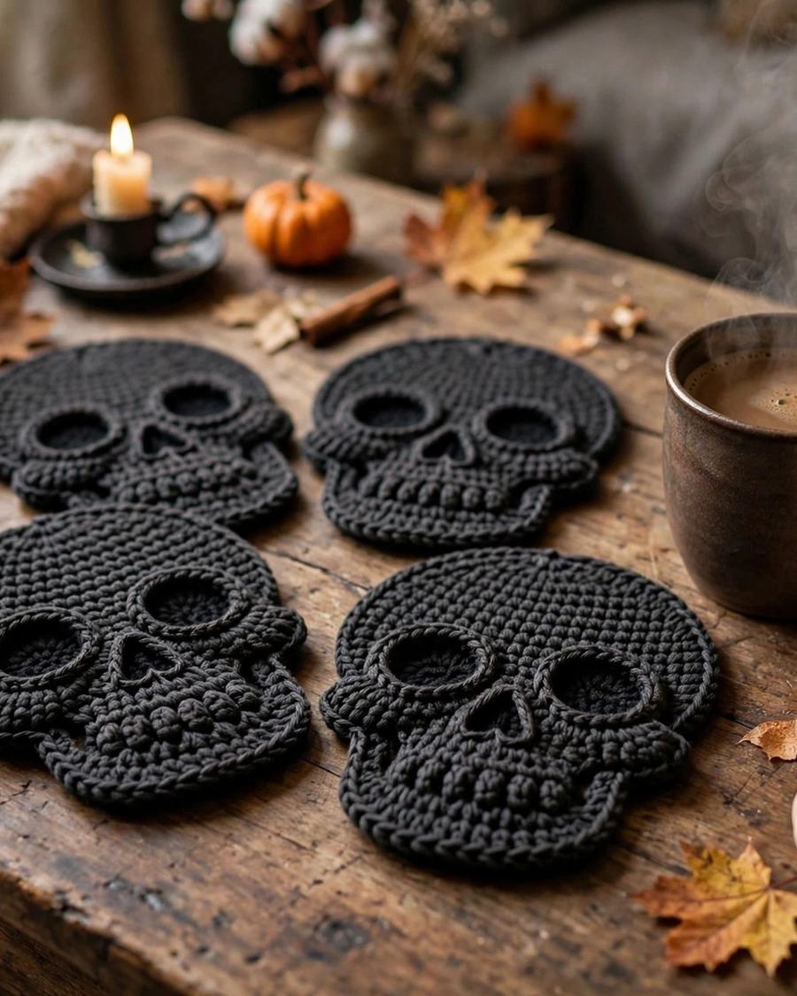 Halloween Skull Coaster Set Crochet Pattern — view 4