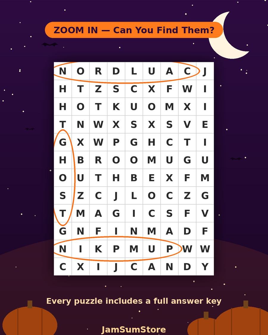 Halloween Word Search Puzzle Pack — 20 Printable Puzzles — view 3