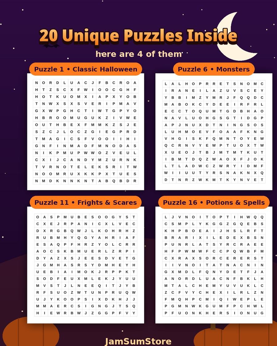 Halloween Word Search Puzzle Pack — 20 Printable Puzzles — view 4