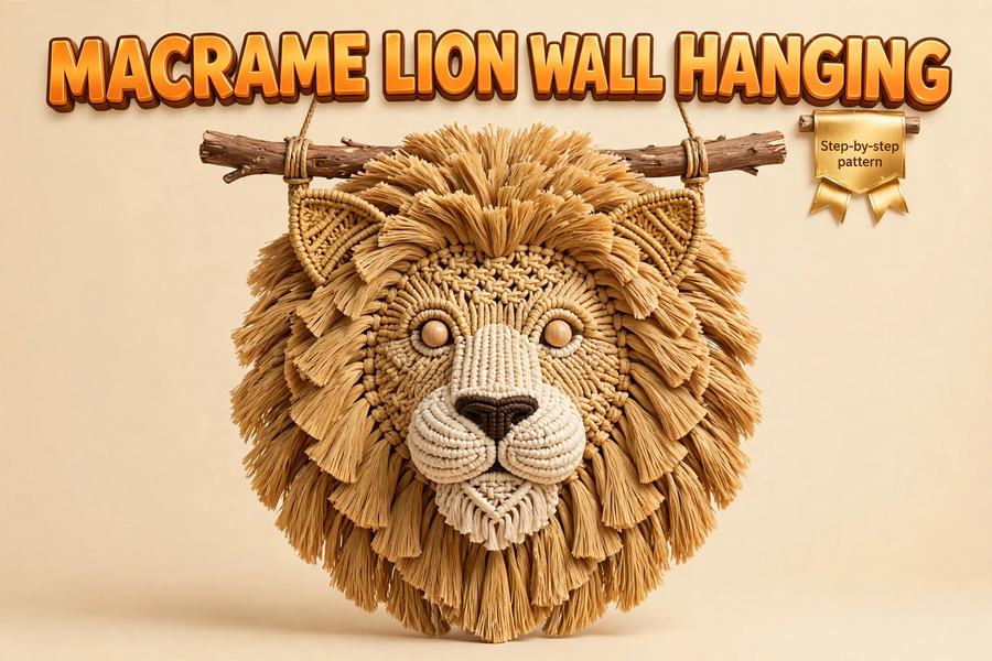 Macramé Lion Wall Hanging Pattern — Nursery Decor Tutorial — digital download by JamSumStore