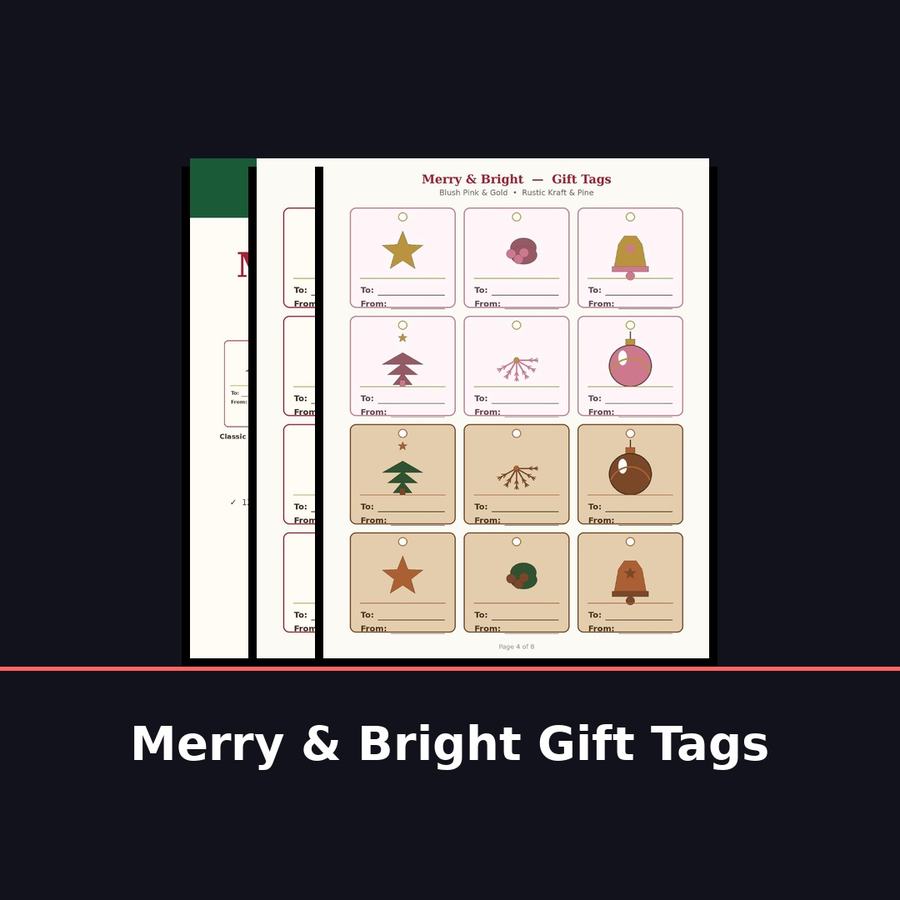 Merry & Bright Gift Tag Collection — digital download by JamSumStore