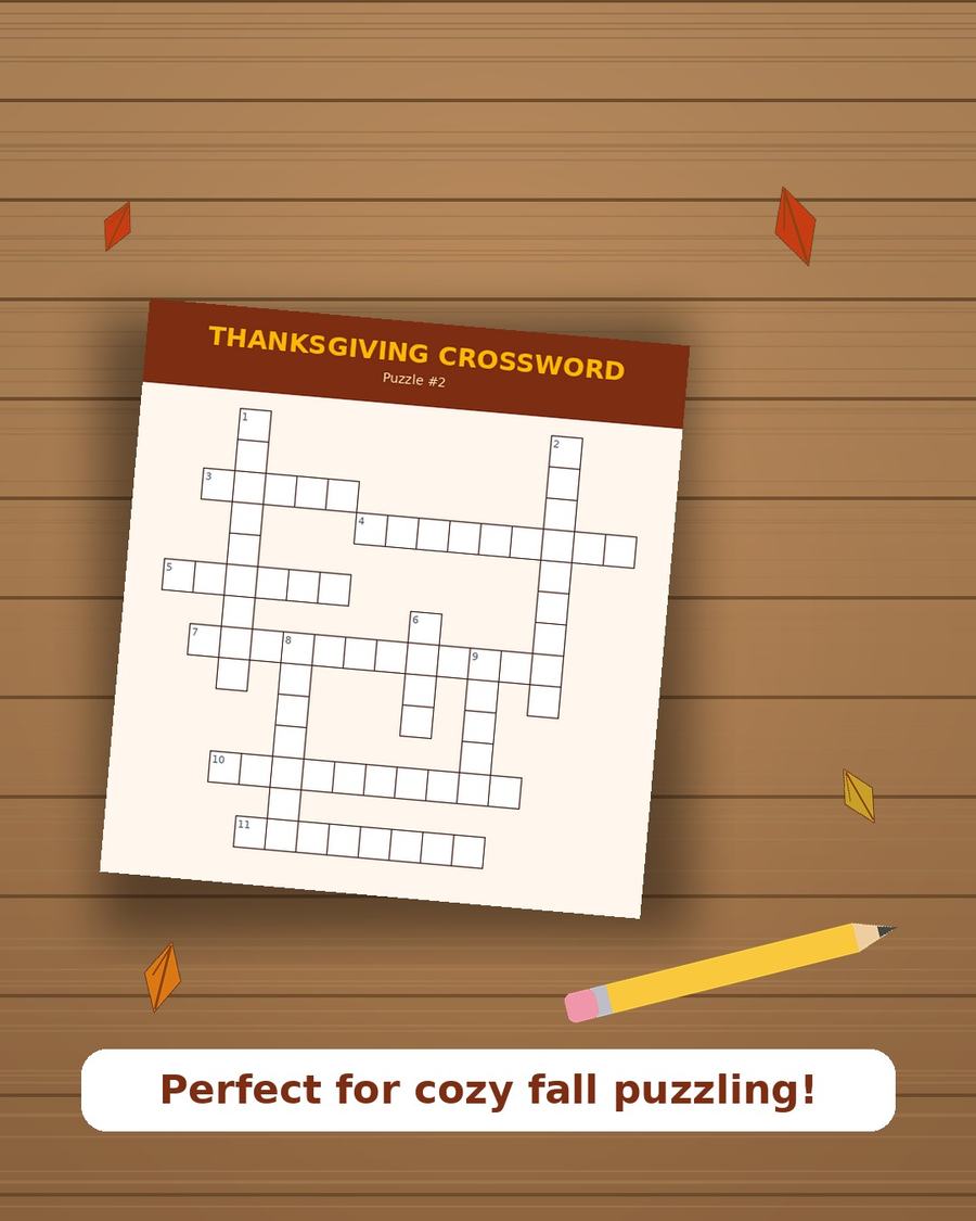 Thanksgiving Crossword Puzzle Pack — 15 Printable Puzzles — view 4
